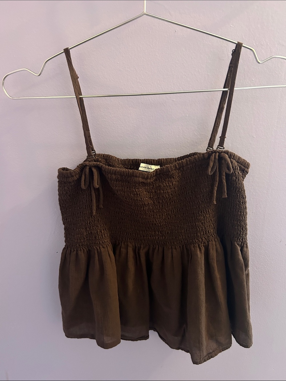 Brown Smocked Peplum Cami Tank Top - American eagle